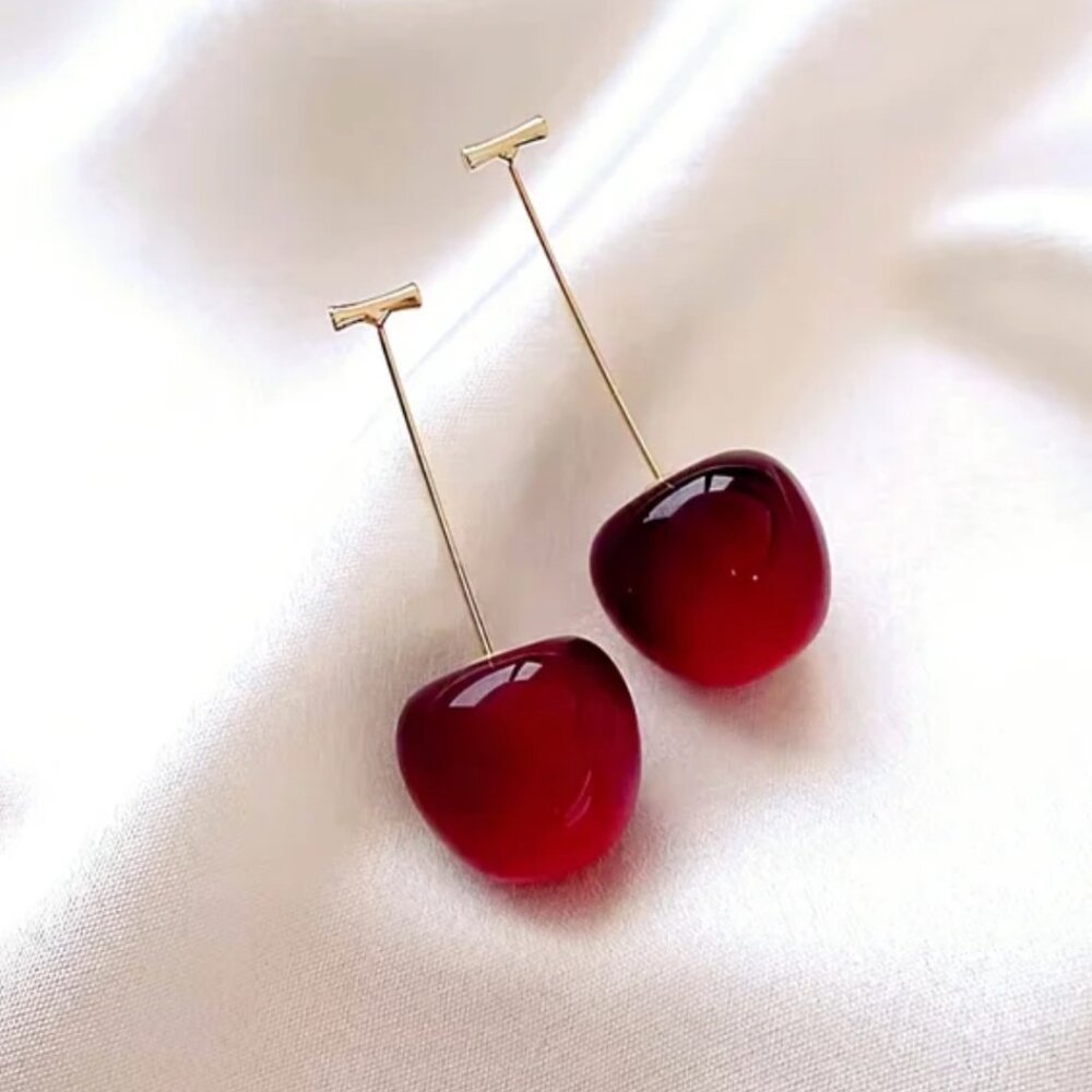 Sweet Red Cherry Dangle Earrings View 3